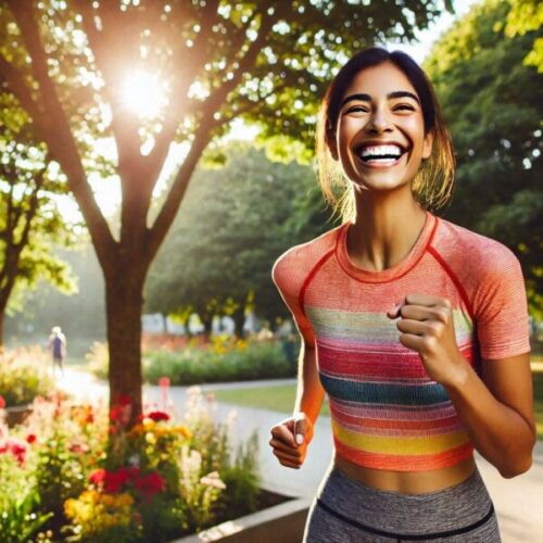 A happy woman exercising